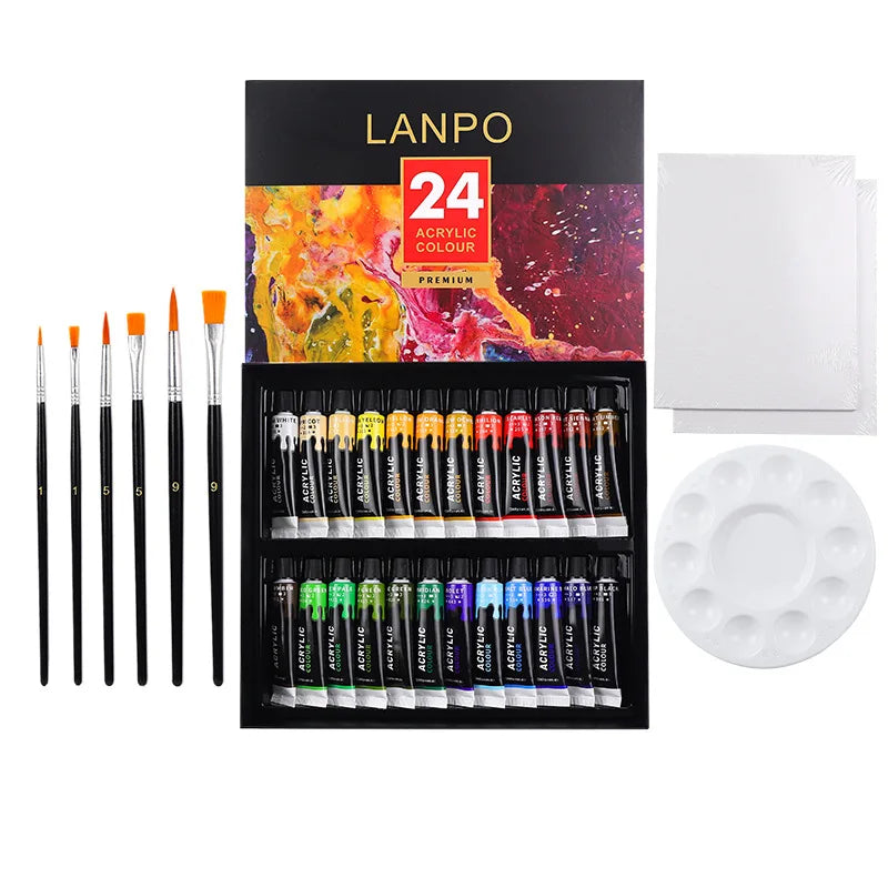 Acrylic paint sets 12/24 tubes with brushes and palette