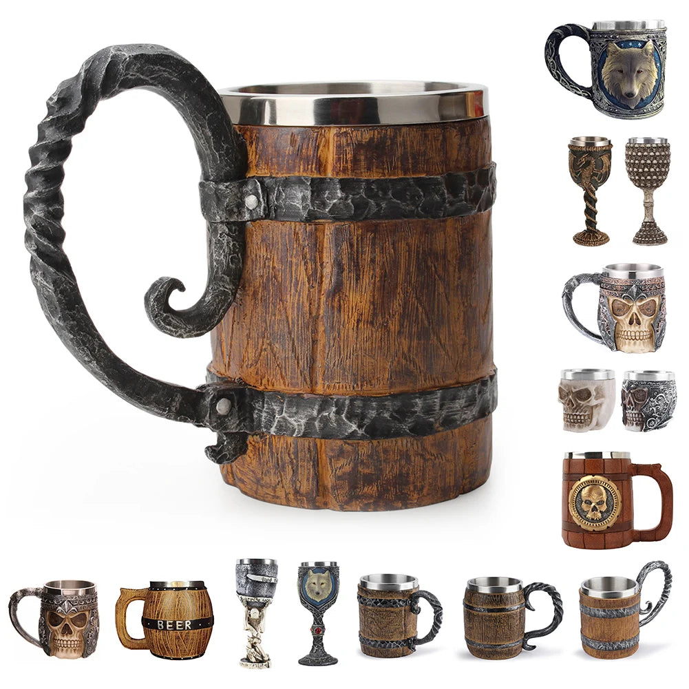 Chope à Bière imitation Bois Style Viking