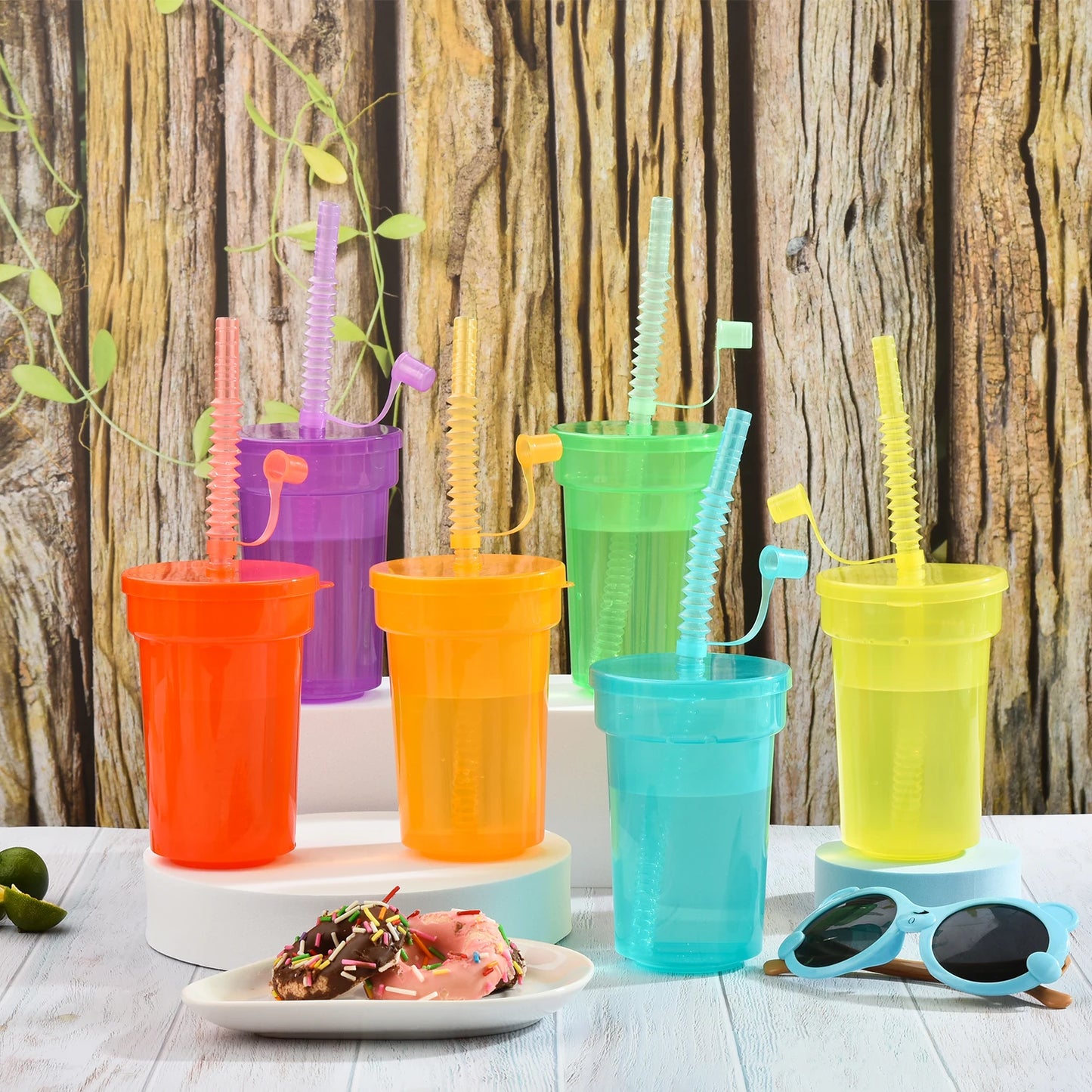 Gobelets Colorés Réutilisables avec Paille et Couvercle Anti Fuite