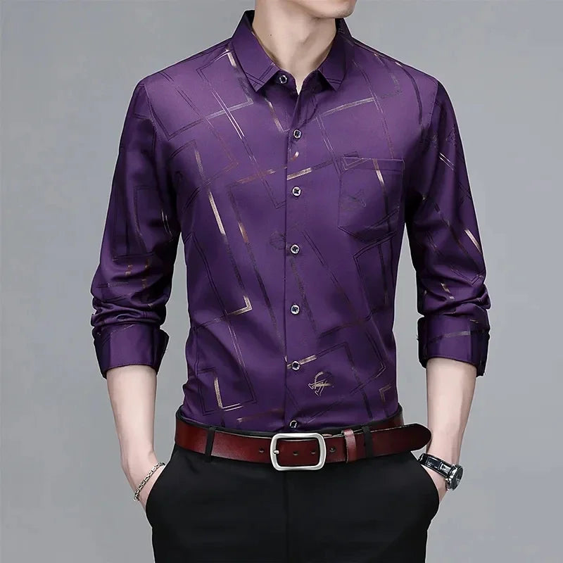 Men's printed long-sleeved shirt