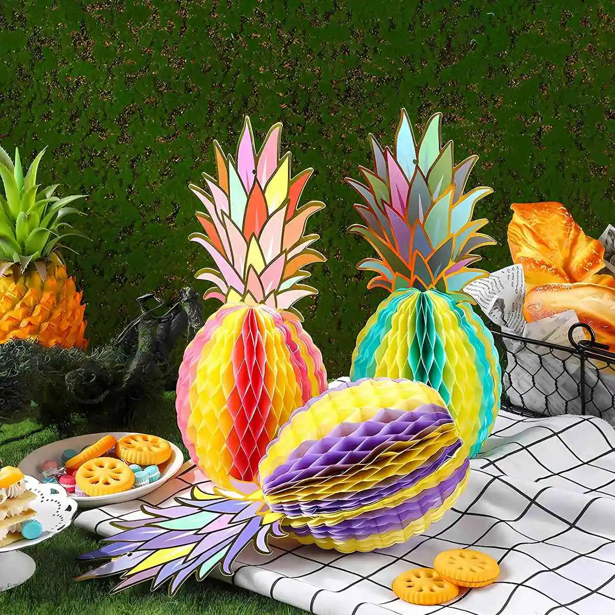 Lot de 3 Décorations de Centre de Table Ananas en Papier