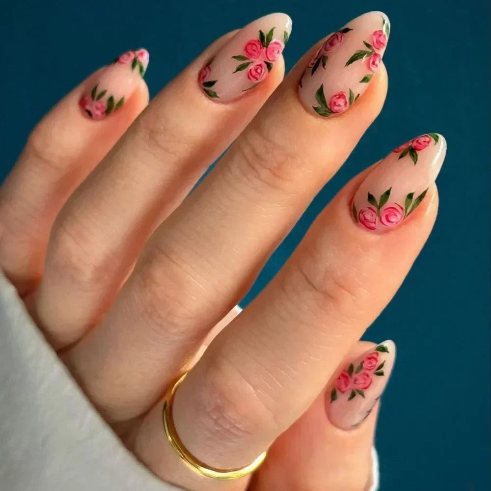 Almond shaped false nails with glue