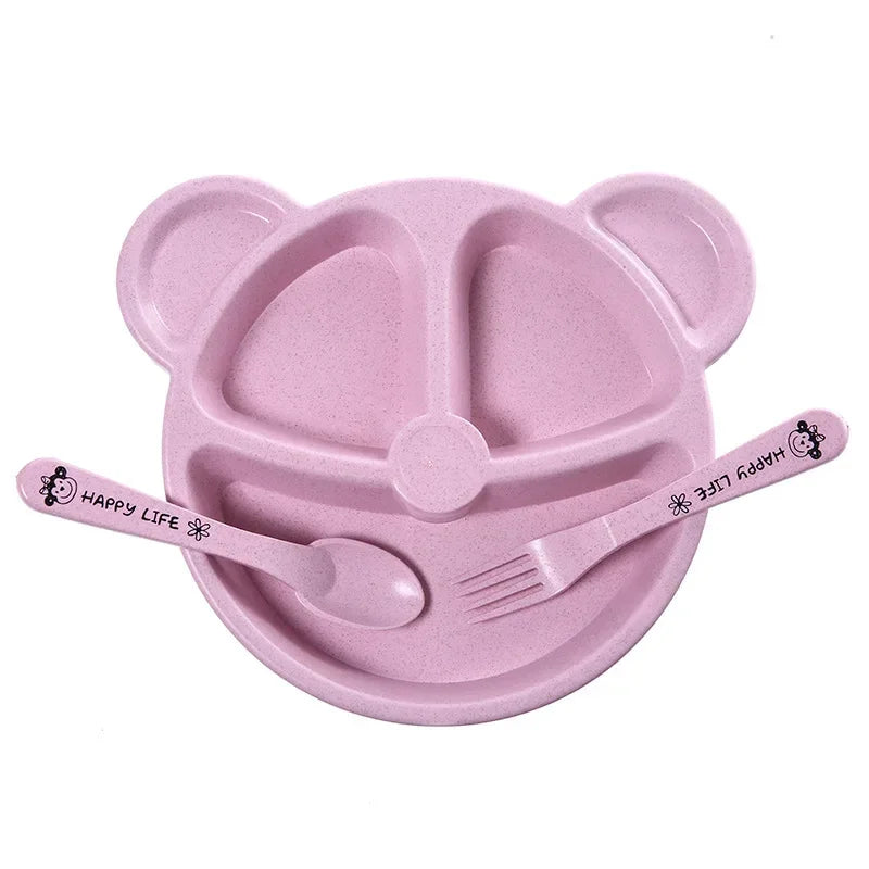 Bear plate and cutlery set for babies