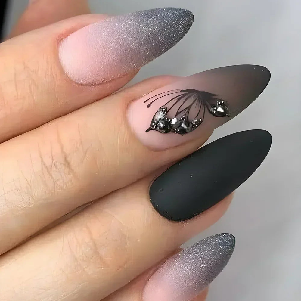 Almond shaped false nails with glue