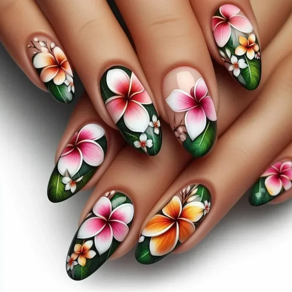 Almond shaped false nails with glue
