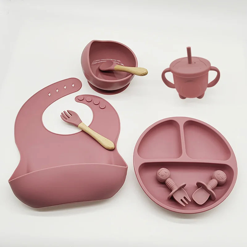 6/8 piece silicone baby dinnerware set