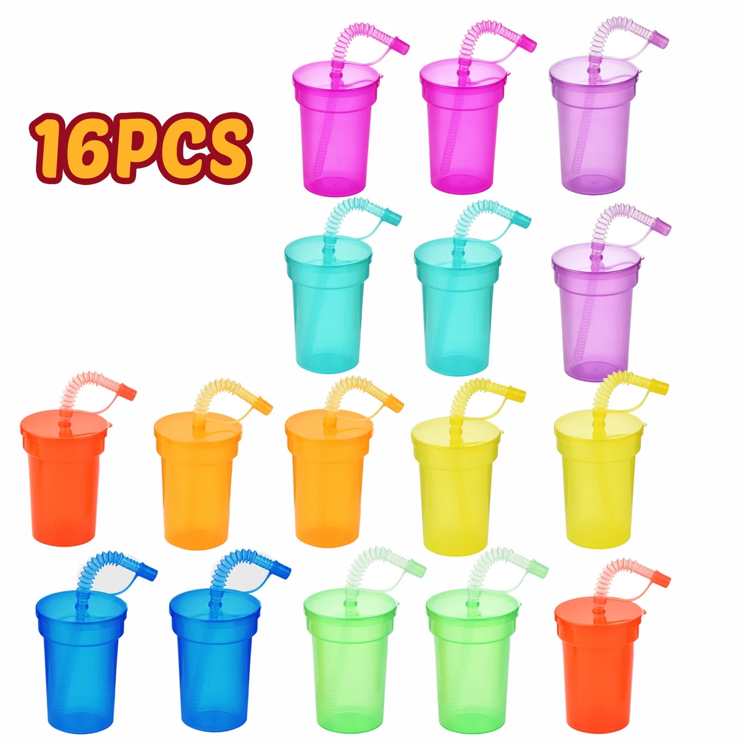 Gobelets Colorés Réutilisables avec Paille et Couvercle Anti Fuite