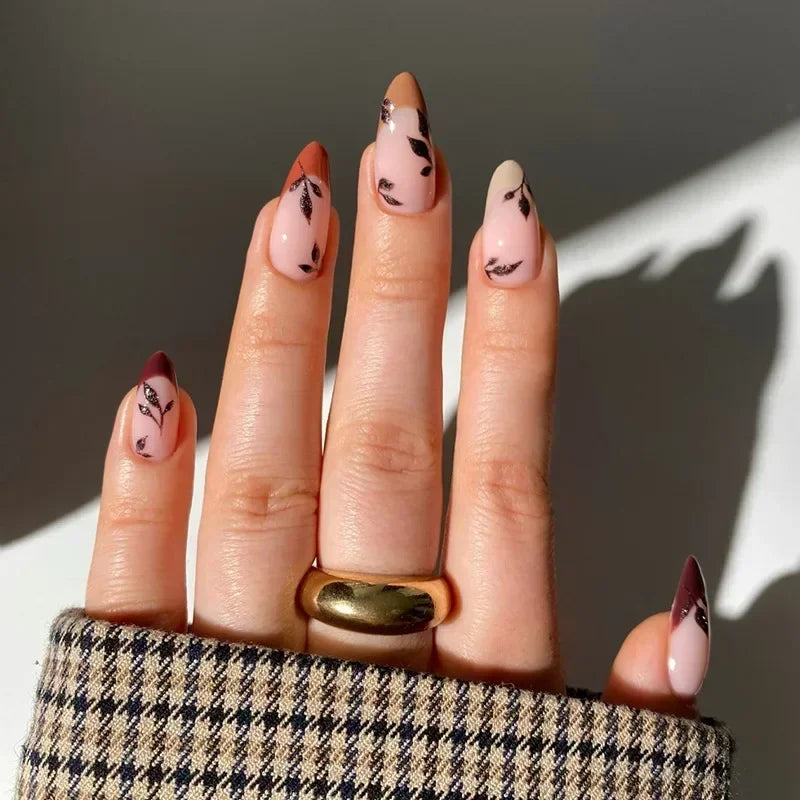 Almond shaped false nails with glue