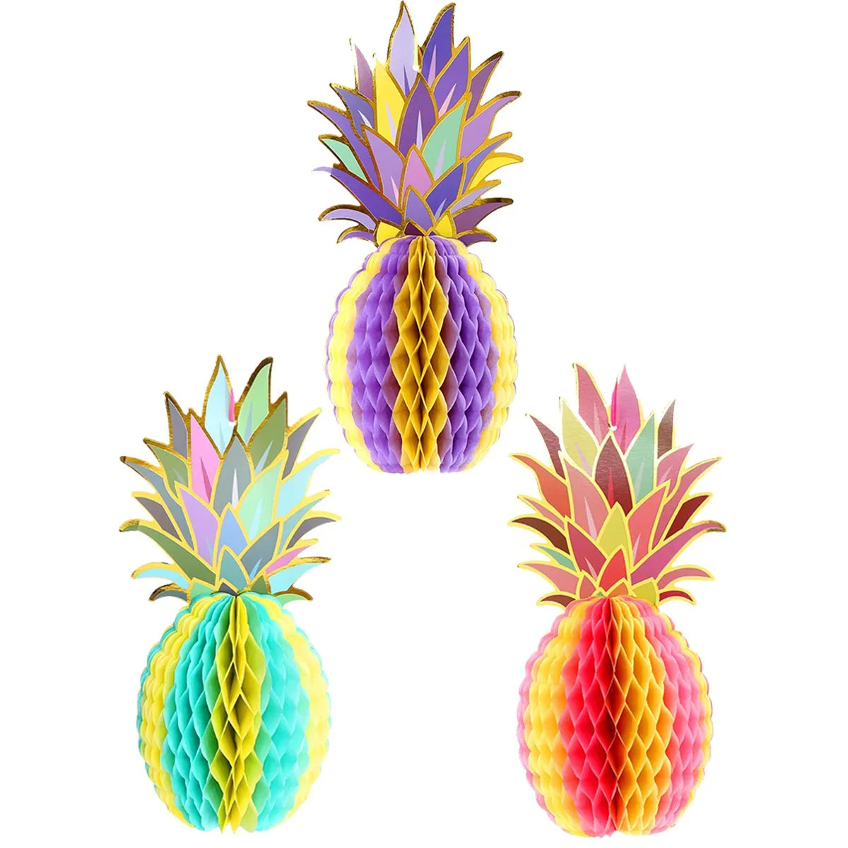 Lot de 3 Décorations de Centre de Table Ananas en Papier