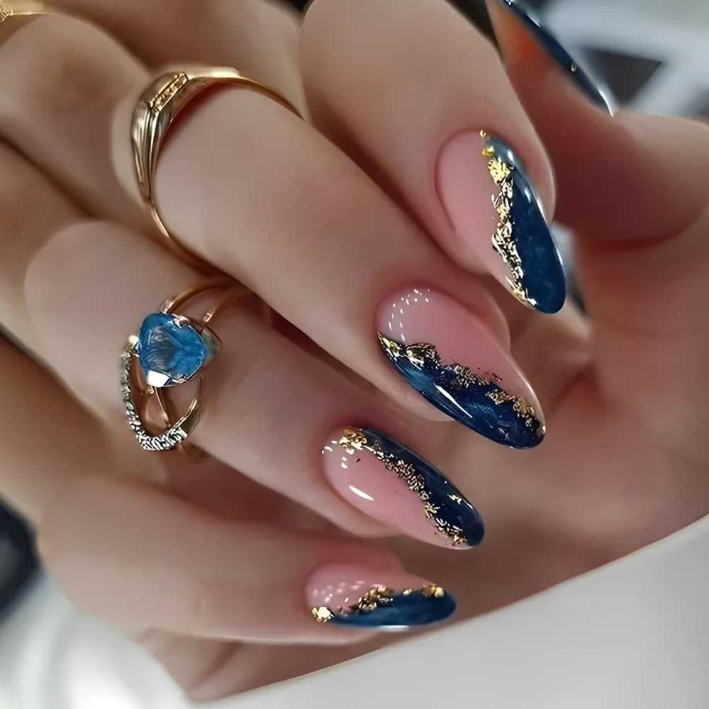 Almond shaped false nails with glue