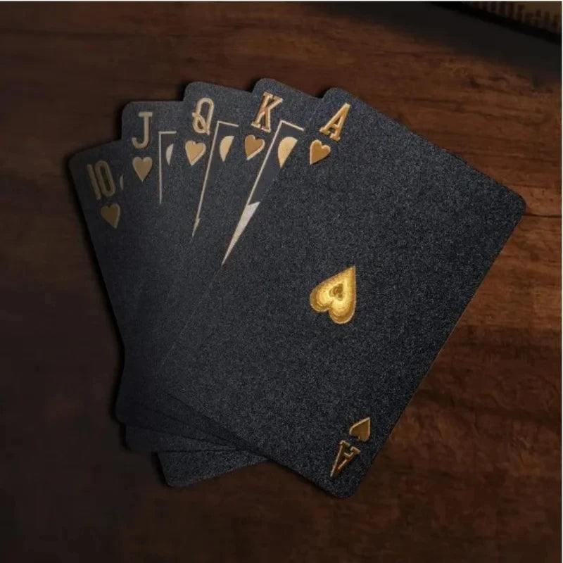 Jeu de 54 Cartes de Poker Noir et Or Imperméables