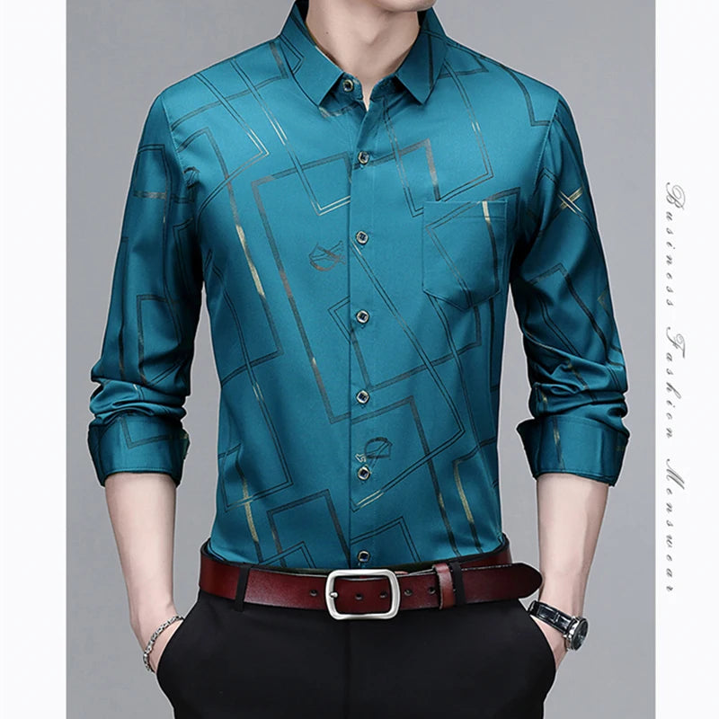 Men's printed long-sleeved shirt