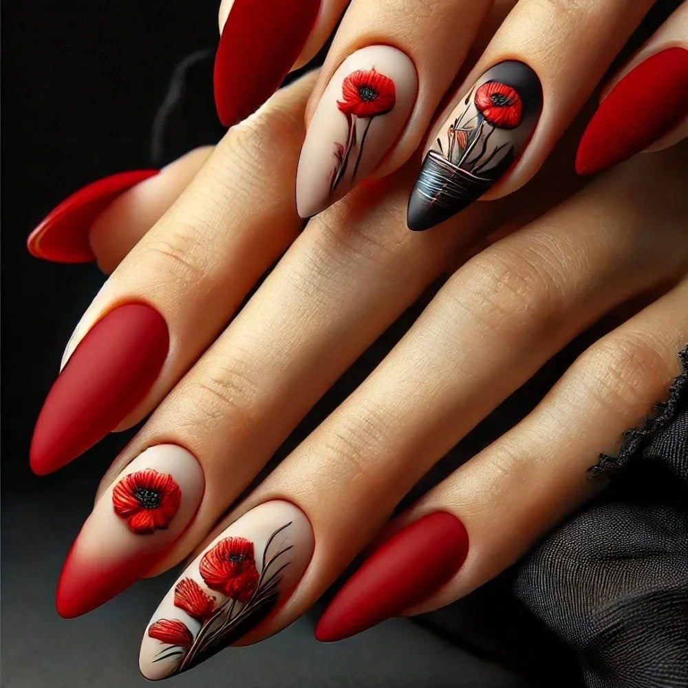 Almond shaped false nails with glue