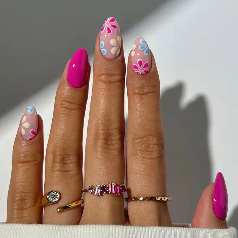 Almond shaped false nails with glue