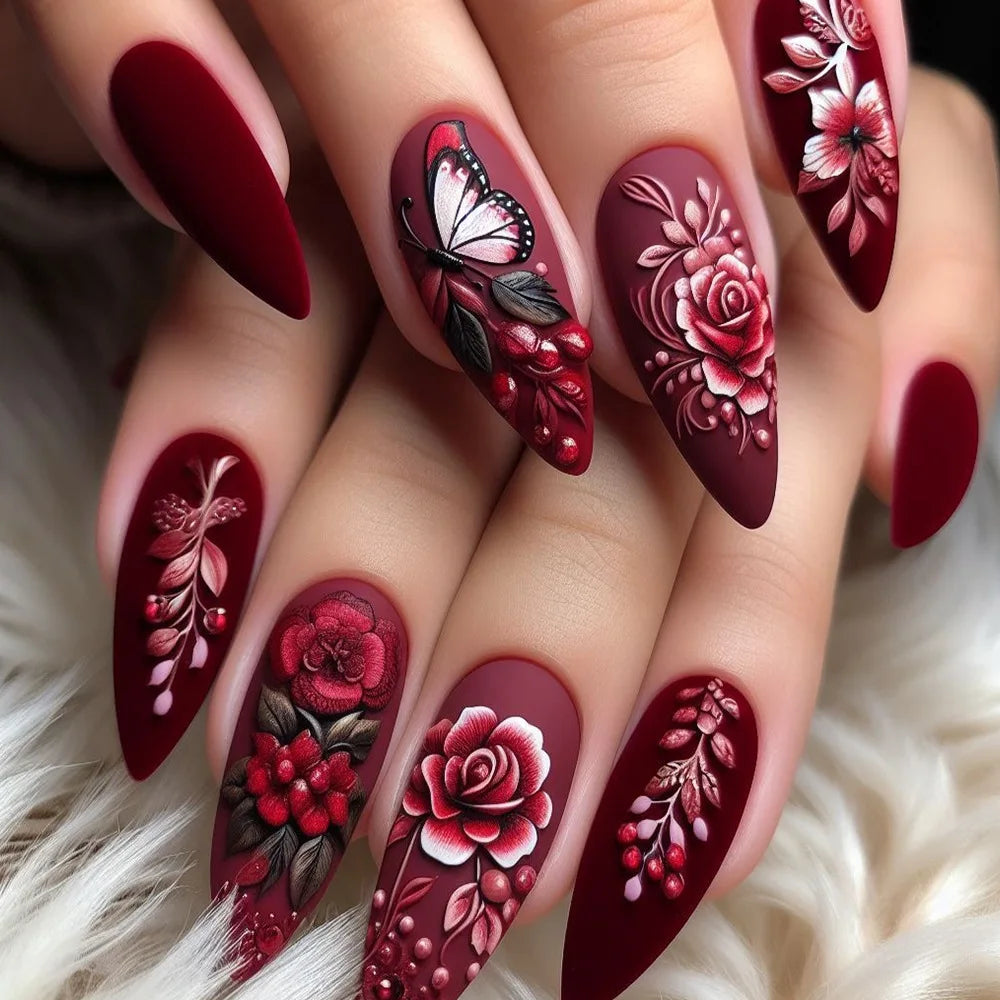 Almond shaped false nails with glue