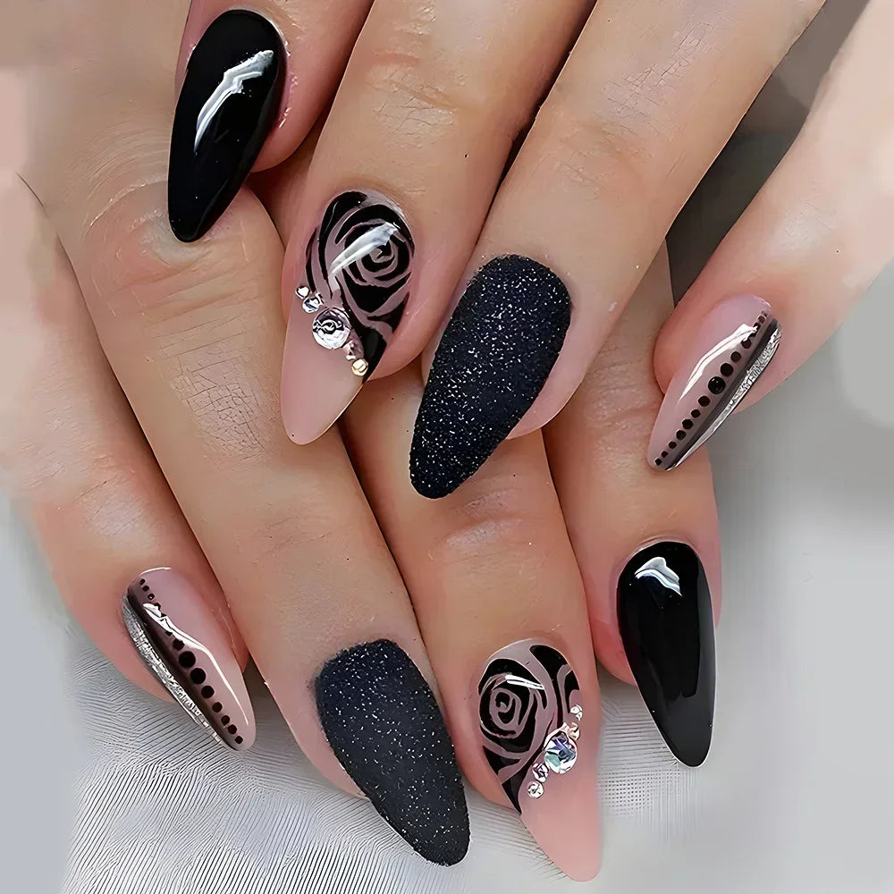 Almond shaped false nails with glue