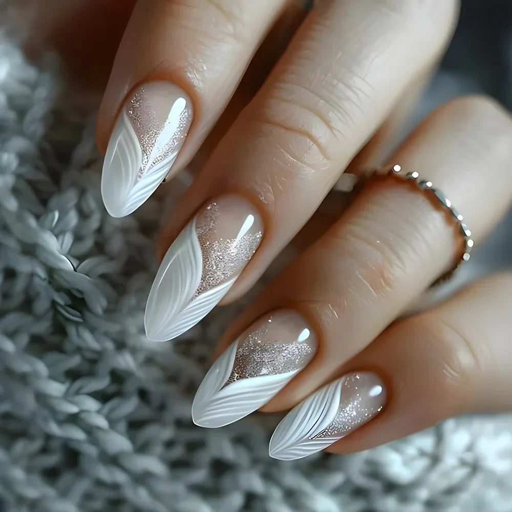 Almond shaped false nails with glue