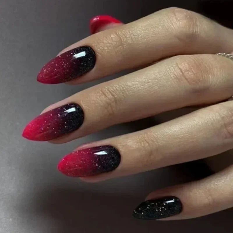 Almond shaped false nails with glue