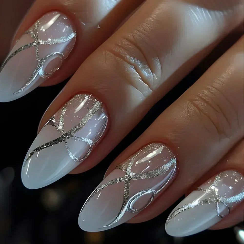 Almond shaped false nails with glue