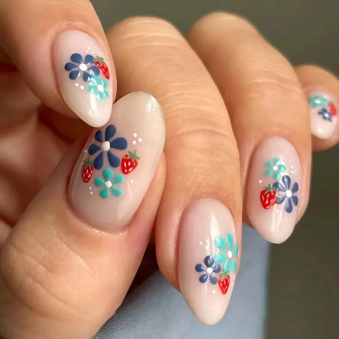 Almond shaped false nails with glue