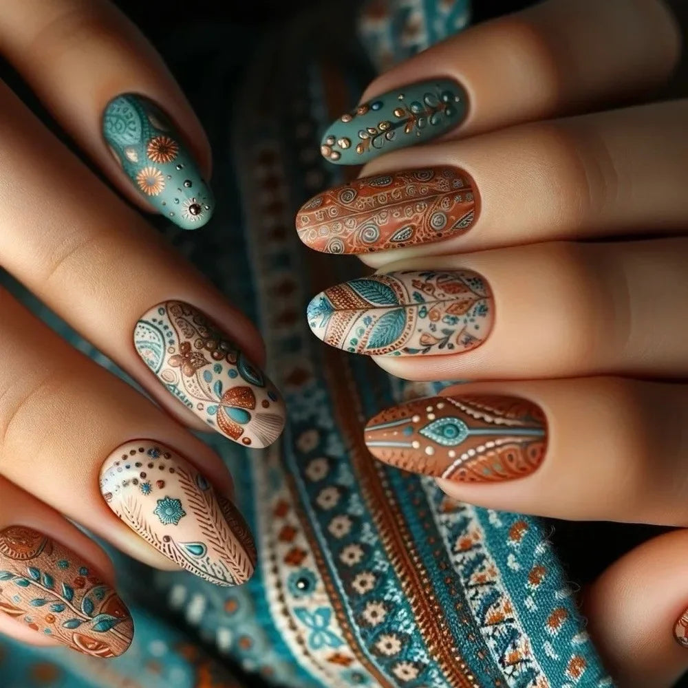 Almond shaped false nails with glue