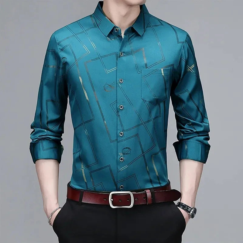 Men's printed long-sleeved shirt