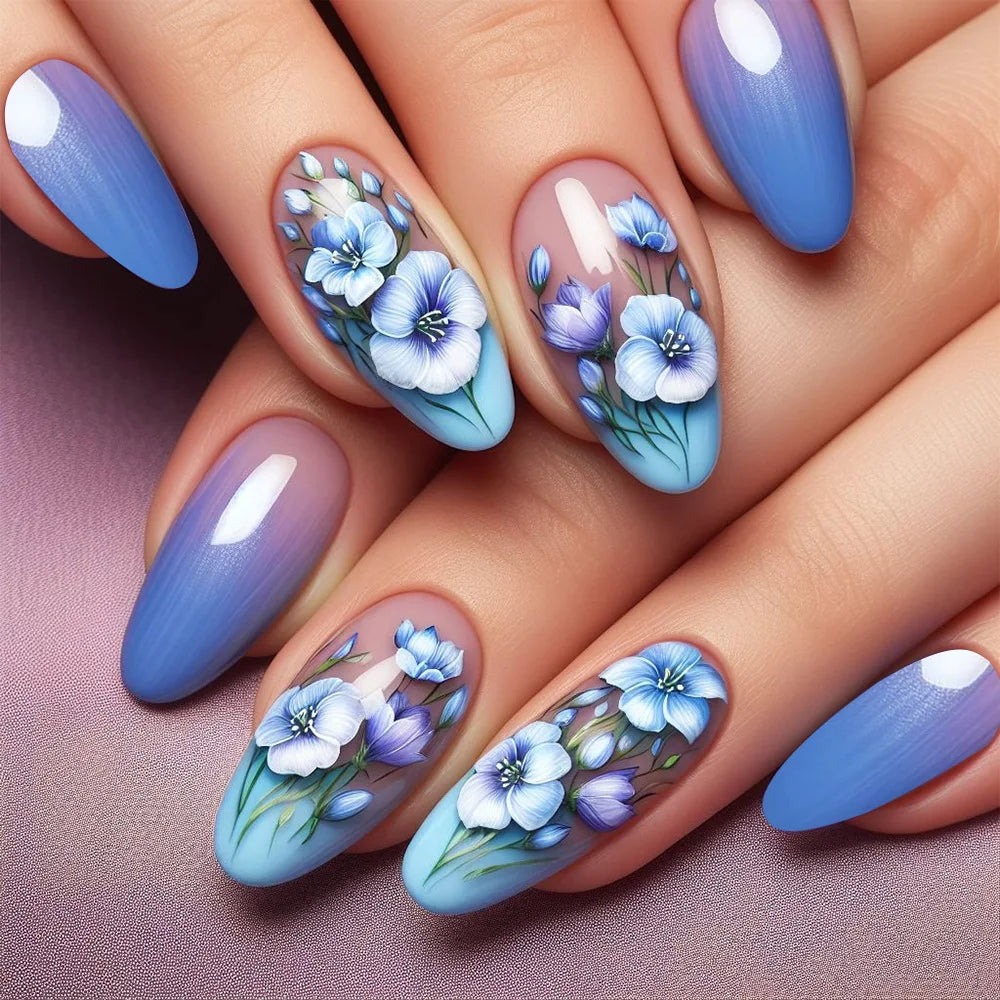 Almond shaped false nails with glue
