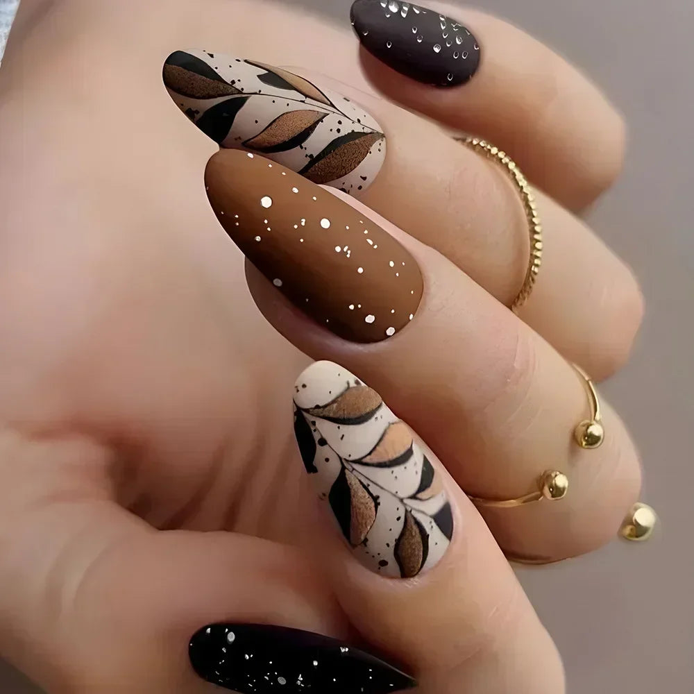 Almond shaped false nails with glue