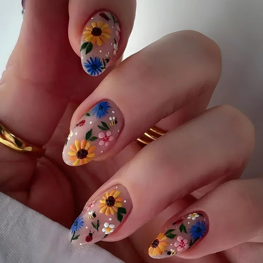 Almond shaped false nails with glue