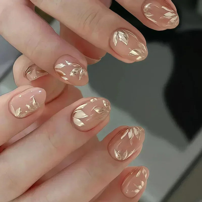 Almond shaped false nails with glue