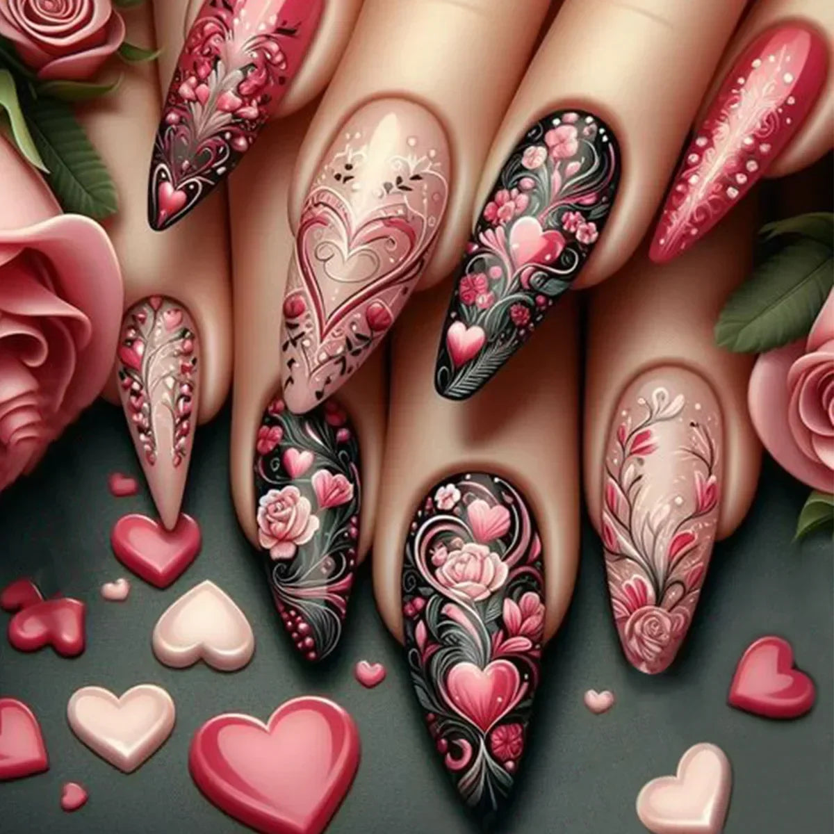 Almond shaped false nails with glue