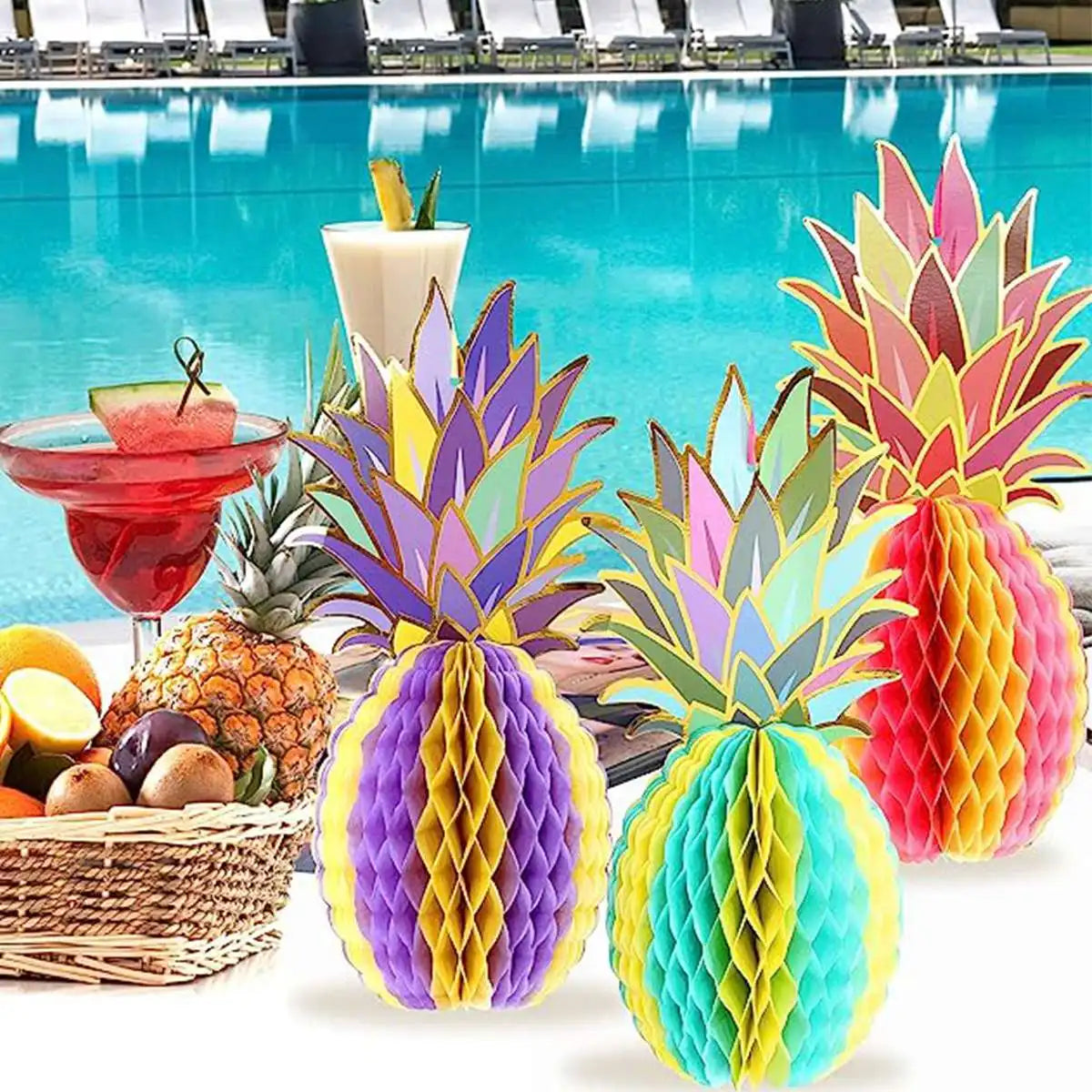 Lot de 3 Décorations de Centre de Table Ananas en Papier