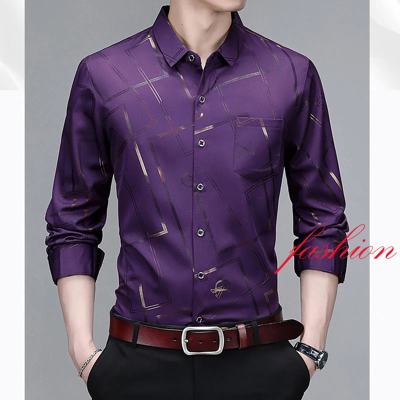 Men's printed long-sleeved shirt