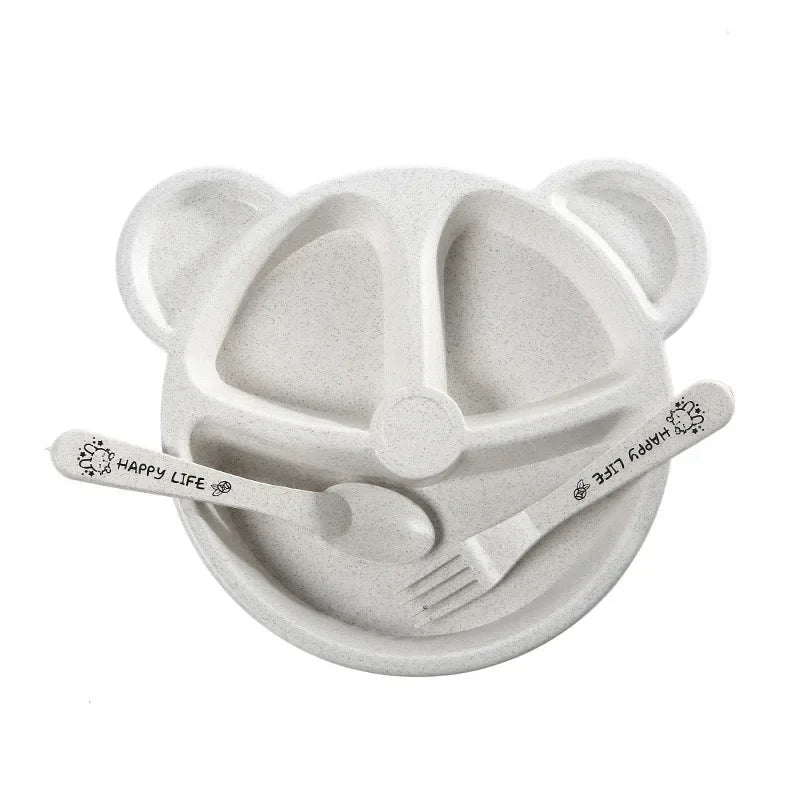 Bear plate and cutlery set for babies