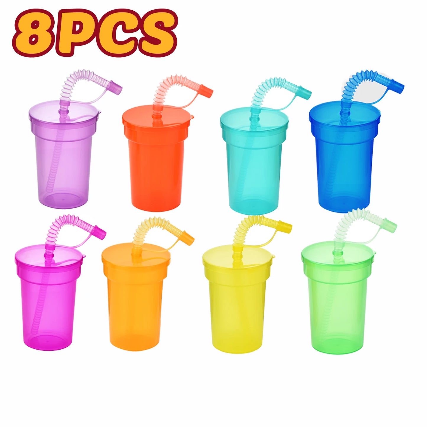 Gobelets Colorés Réutilisables avec Paille et Couvercle Anti Fuite