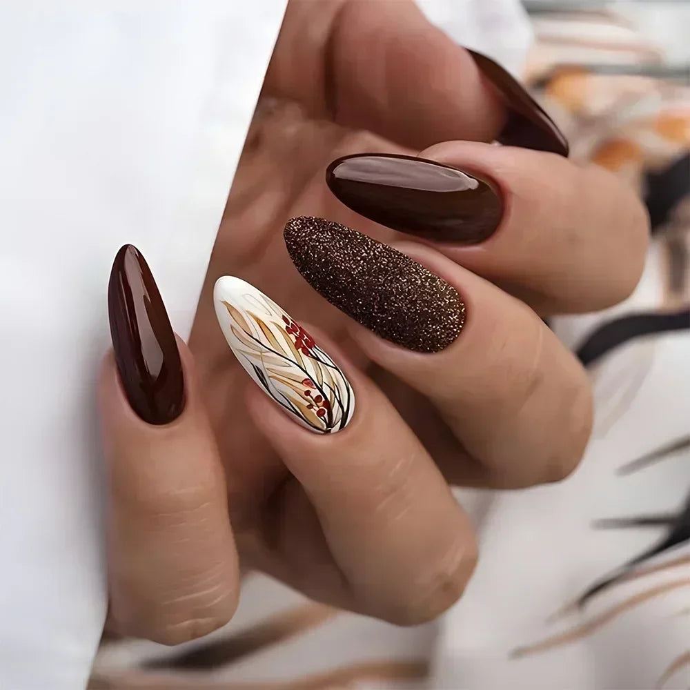 Almond shaped false nails with glue