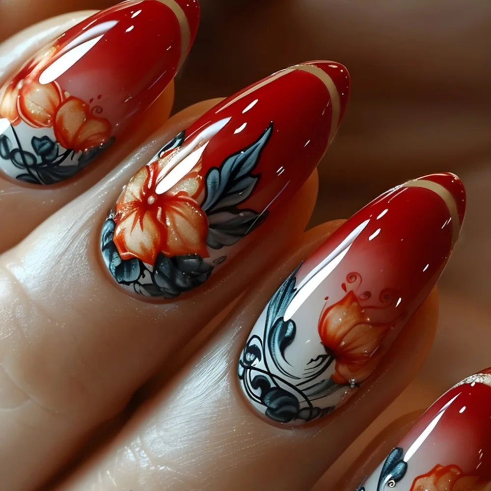 Almond shaped false nails with glue