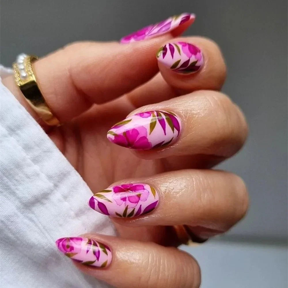 Almond shaped false nails with glue