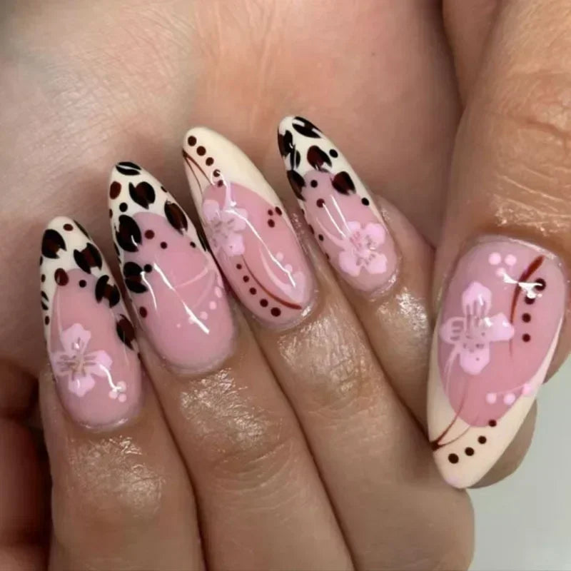 Almond shaped false nails with glue
