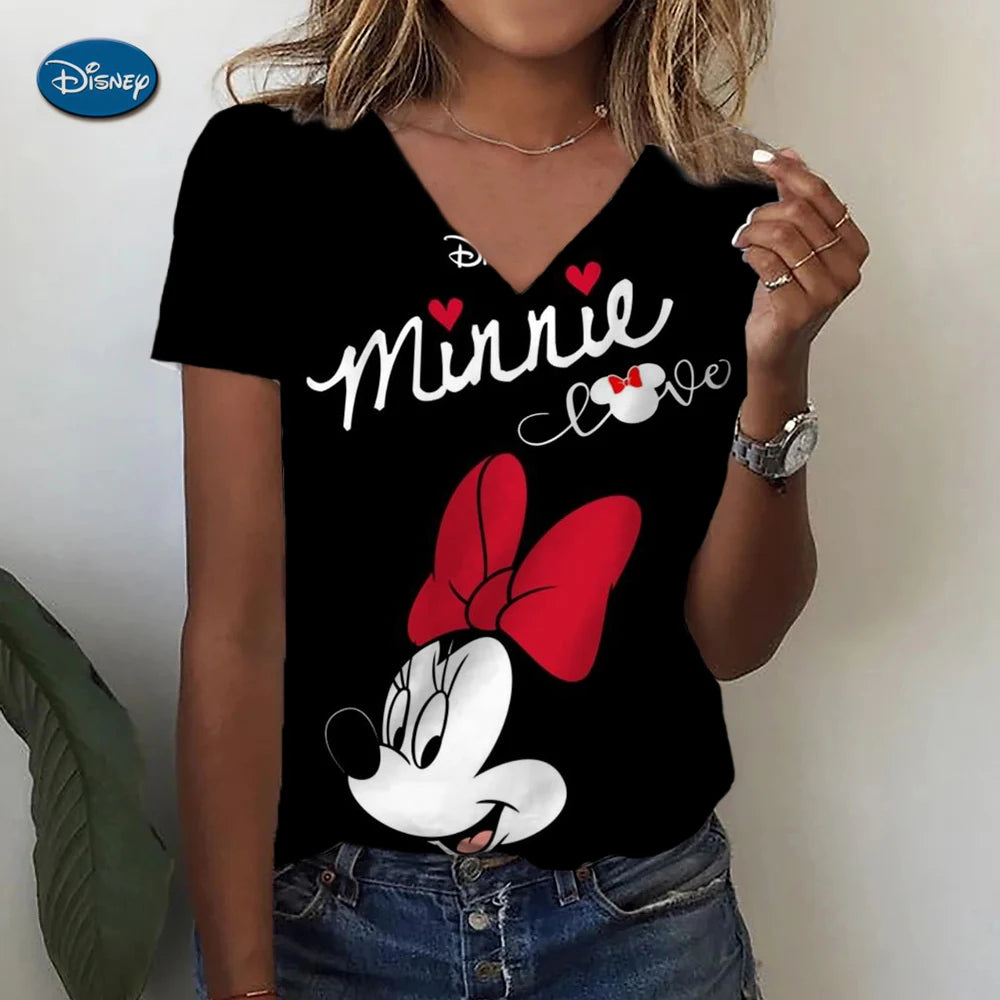 Minnie/Mickey V-neck T-shirts for women