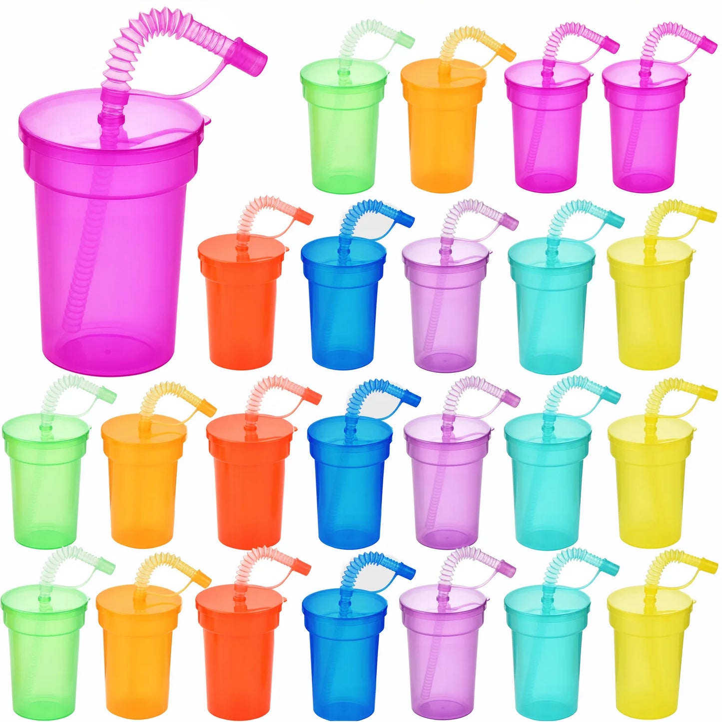 Gobelets Colorés Réutilisables avec Paille et Couvercle Anti Fuite