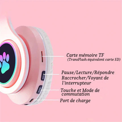 Casque sans Fil P47M Bluetooth Oreilles de Chat Lumineuses