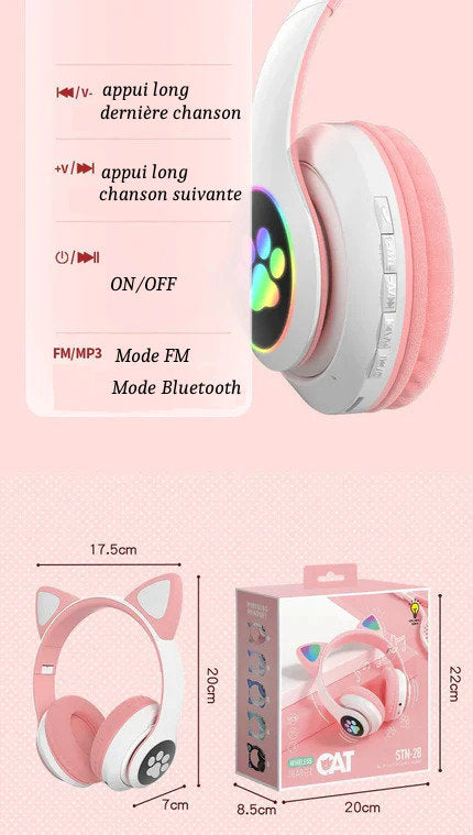 Casque sans Fil P47M Bluetooth Oreilles de Chat Lumineuses