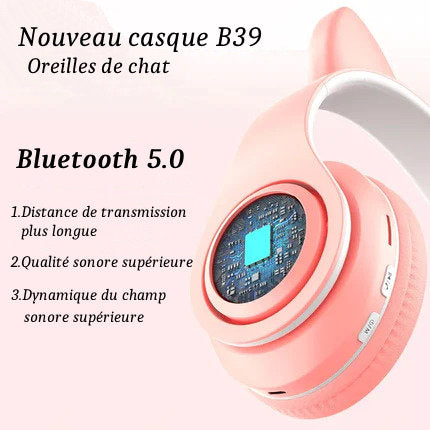 Casque sans Fil P47M Bluetooth Oreilles de Chat Lumineuses