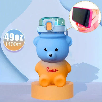 Gourde en forme d'ours mignon avec paille et bandoulière (2 contenances)