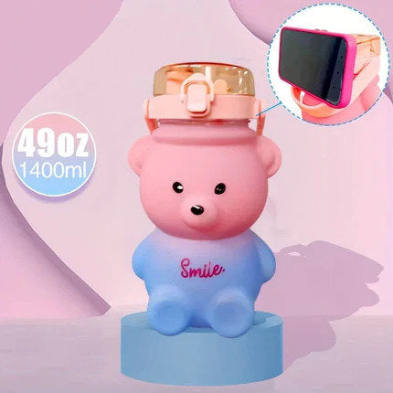 Gourde en forme d'ours mignon avec paille et bandoulière (2 contenances)