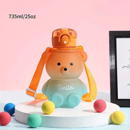 Gourde en forme d'ours mignon avec paille et bandoulière (2 contenances)