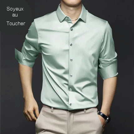Wrinkle-free long-sleeved satin shirt