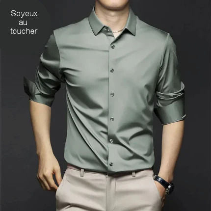 Wrinkle-free long-sleeved satin shirt