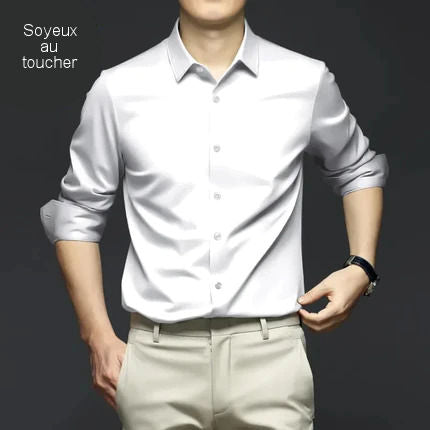 Wrinkle-free long-sleeved satin shirt
